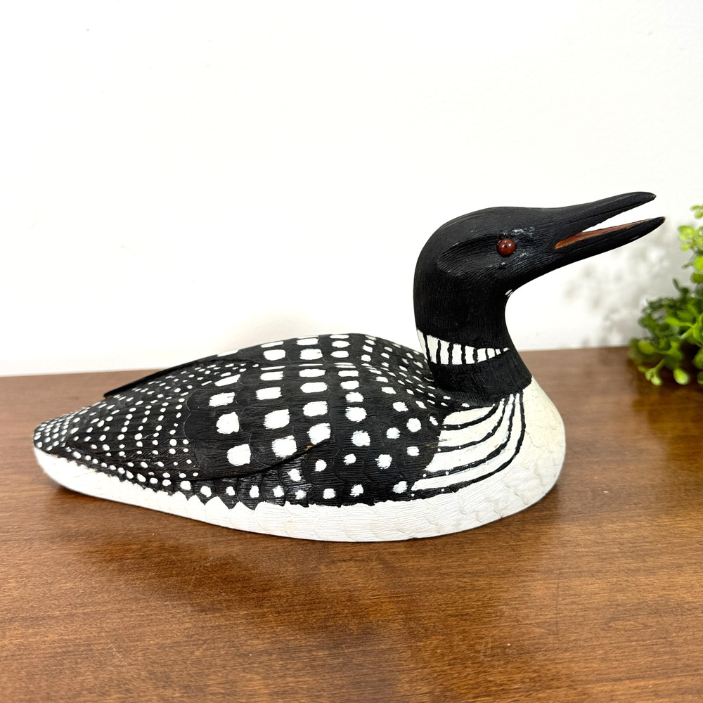 Vintage Hand Carved Common Loon Decoy USA Alex Deyoung 1996 10" x 4"